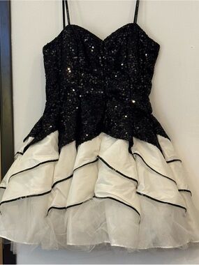 Masquerade Black & White Sequin Peplum Party Dress
